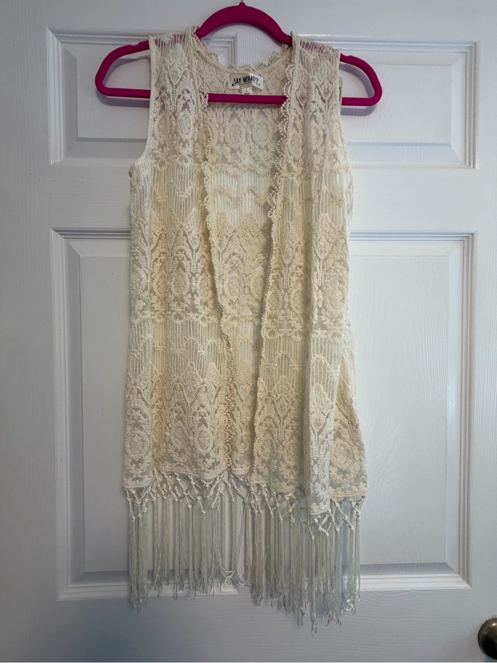 4/$25 Ivory Lace Crochet Fringe Vest